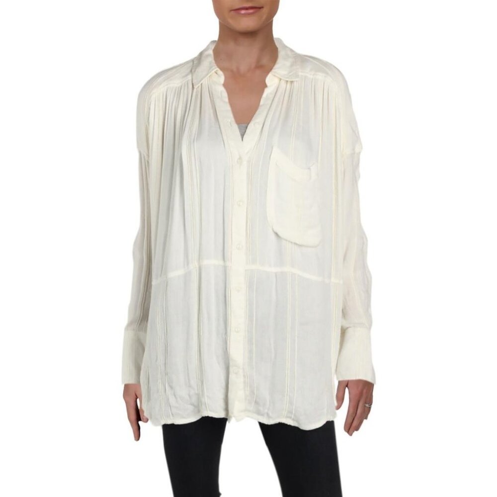 Free People Button-Down Top Oversized Long Sleeves